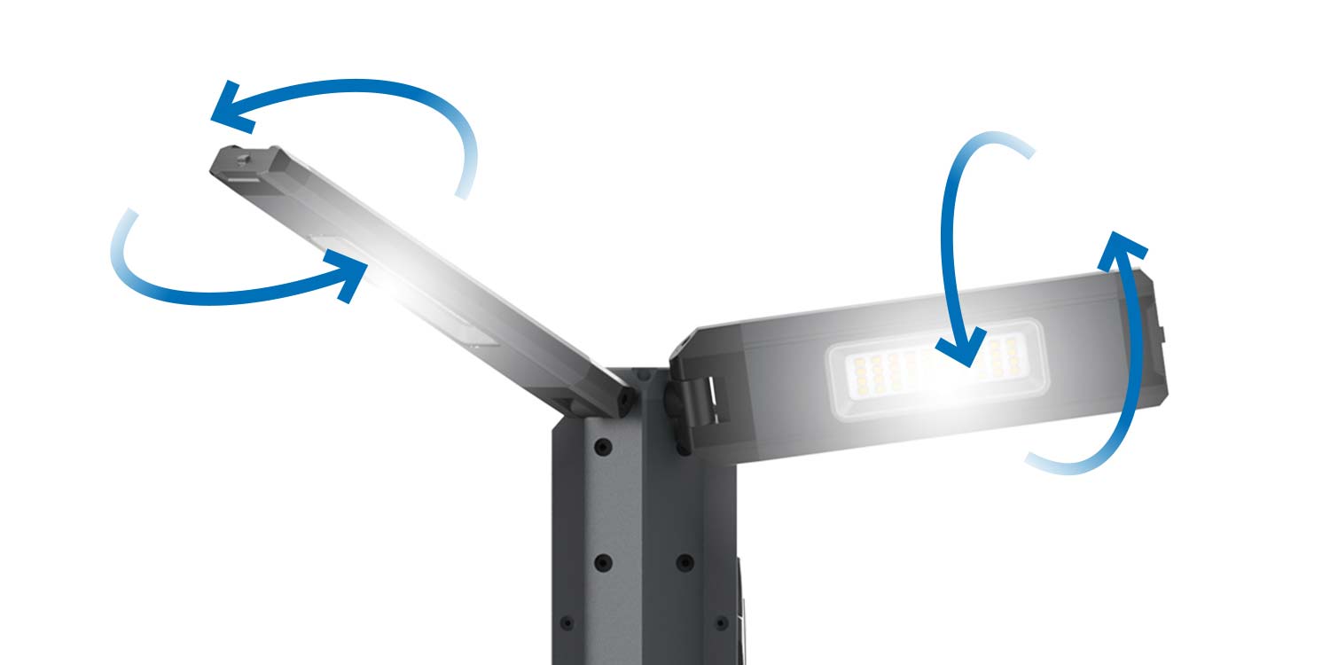 Byggepladslampe med drejbare LED lyskilder