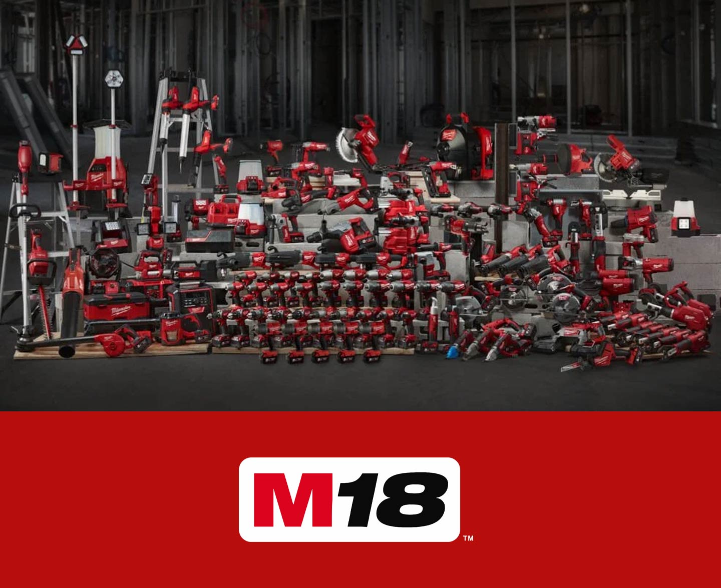 Milwaukee m18 værktøj, arbejdslamper, havemaskiner og batterier