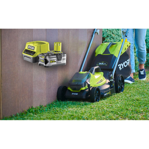 Ryobi ONE+ Plæneklipper Akku 33 cm – 18V OLM1833B + Batteri 5.0Ah og Lader