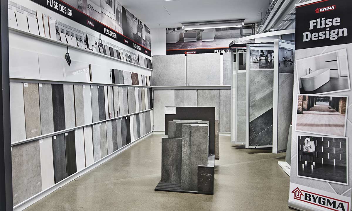 Udstilling af gulvfliser til badeværelse, køkken og bad